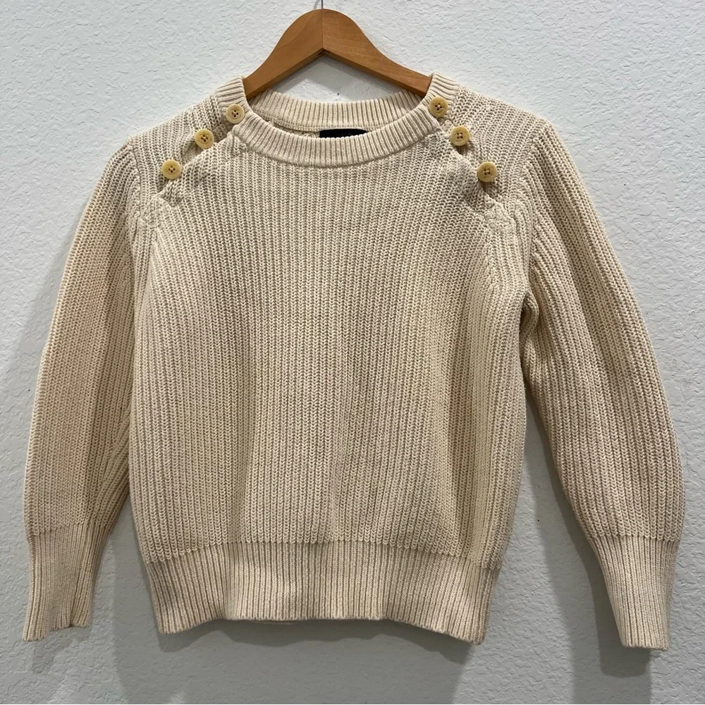 J Crew Women’s 100% Cotton Beige‎ Sweater Size Small Button accents on top front